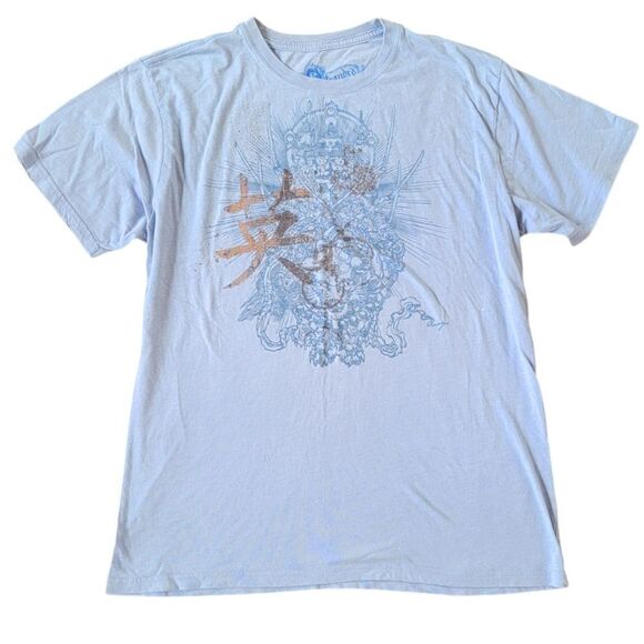 Vintage Y2K Stranded Large Blue Distressed Japanese Dragon T Shirt Mens - Picture 1 of 5